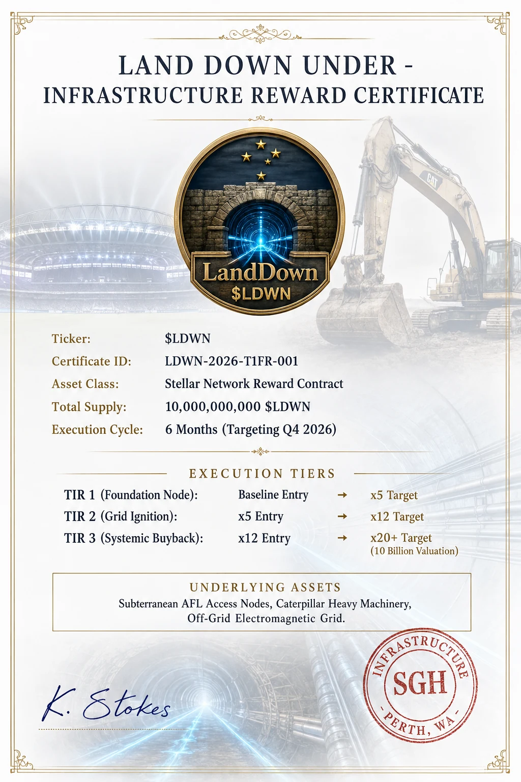 Land Down Under infrastructure reward certificate