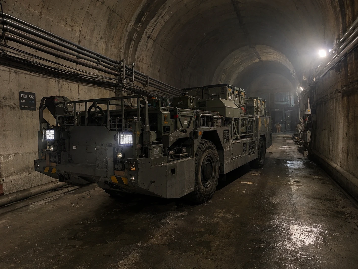 Heavy machinery inside tunnel